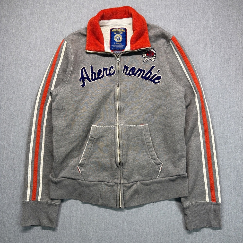Abercrombie & Fitch Men's Medium Gray Full Zip Mock Neck Native Vintage